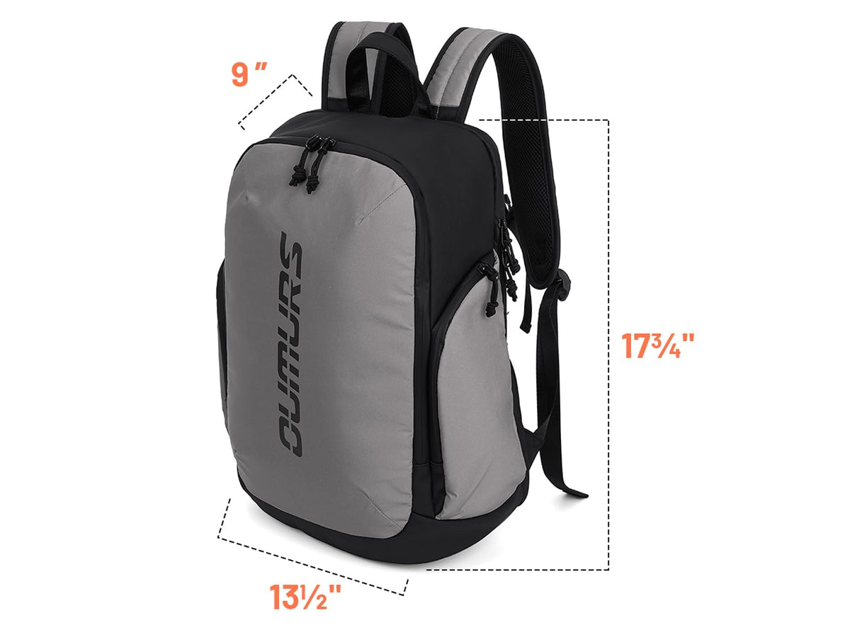 Oumurs next to sports gear showing 35L capacity and real-world scale