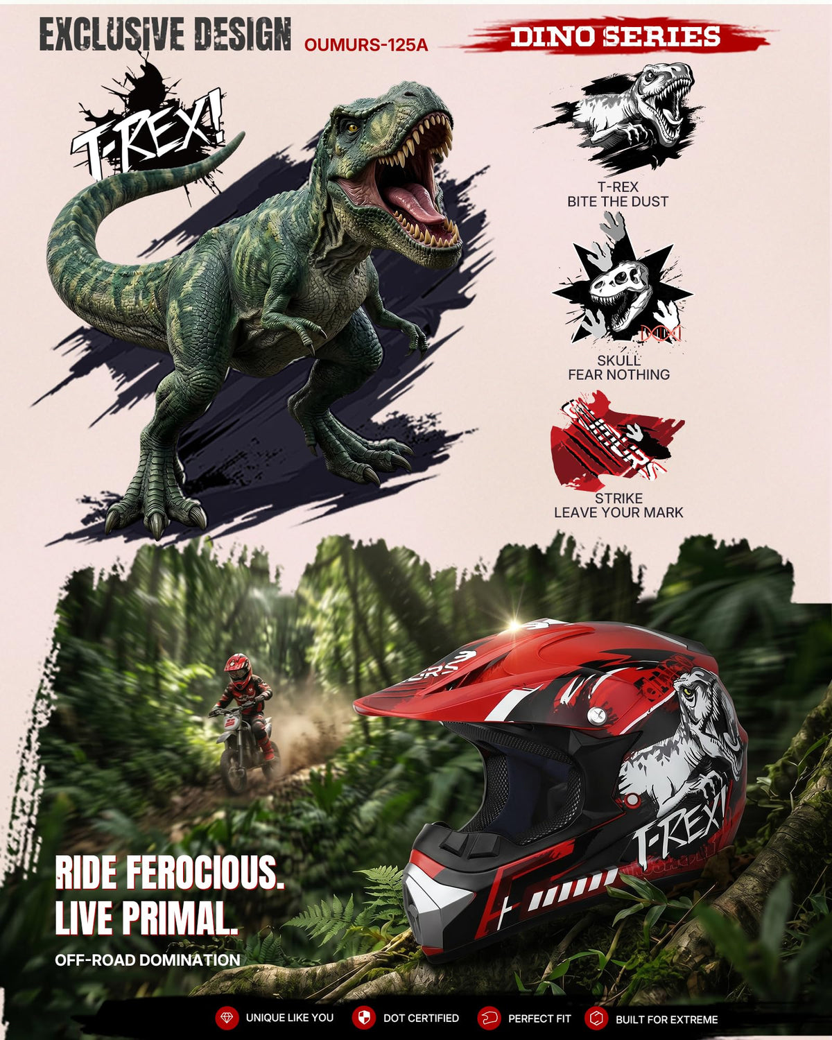Oumurs helmet side showing exclusive graphics for standout style
