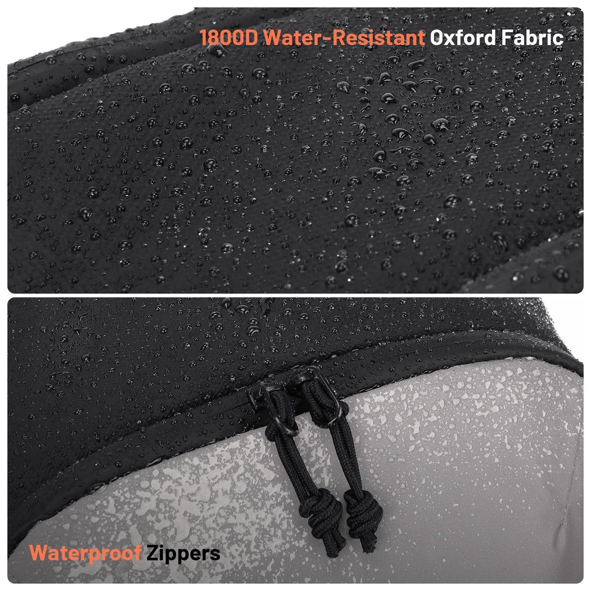 Oumurs waterproof zipper detail protecting valuables from rain and splashes