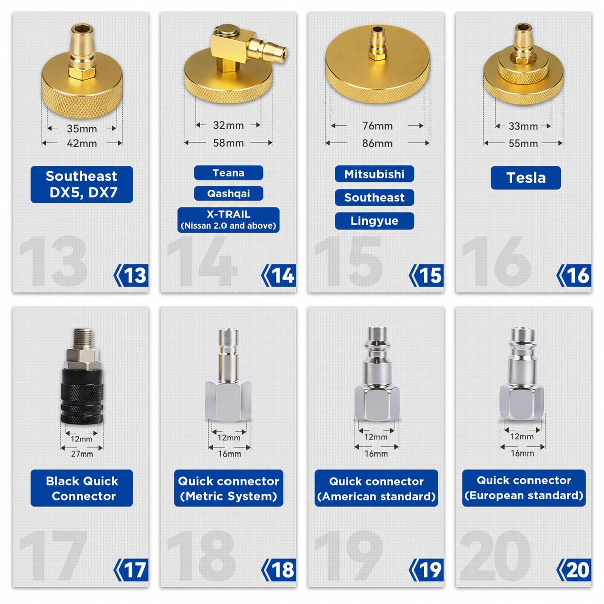 OURANTOOLS numbered adapters showing labels, simplifies matching to vehicle