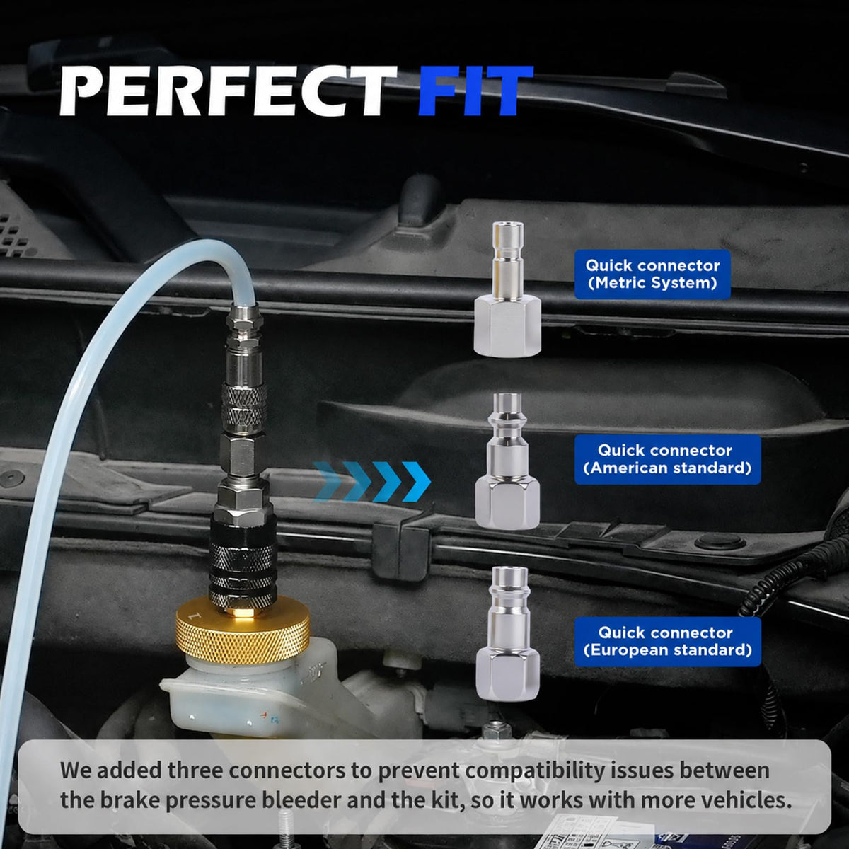 OURANTOOLS black quick connector detail, enables fast hose attachment benefit