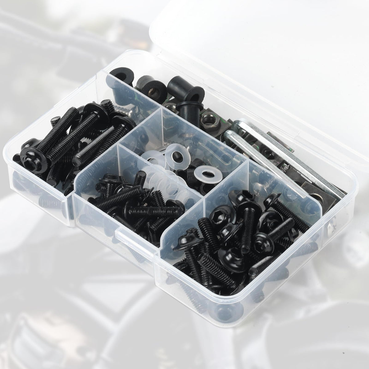 OURONOTO bolts next to a ruler showing size range for accurate selection and fitment