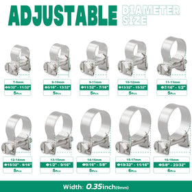 OURU front view of assorted clamps demonstrating size variety benefit