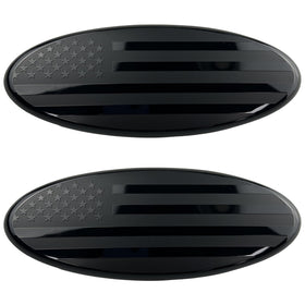 OUESAAS front grille emblem on truck showing bold American flag design and visual upgrade