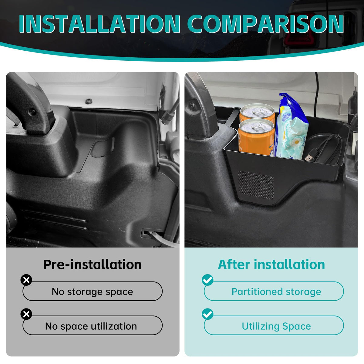 OUSUWO compartments top view displaying organized storage benefit