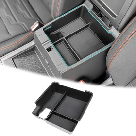 OUSUWO front console tray overview showing custom fit and neat storage benefit
