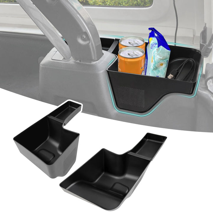 OUSUWO front fit showing snug left tray and tidy cargo benefit