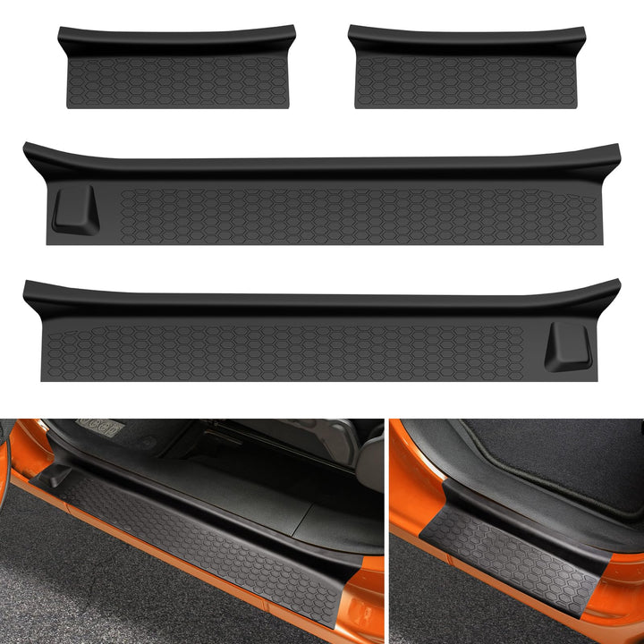 OUSUWO front packaging showing door sill guards and included adhesive tape, protecting entry