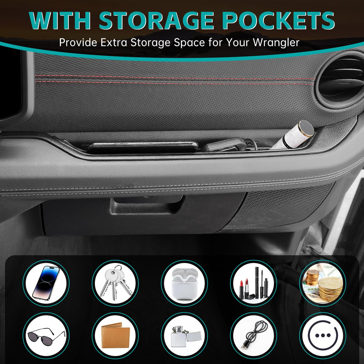 OUSUWO installed in Jeep interior keeping small items secure and accessible