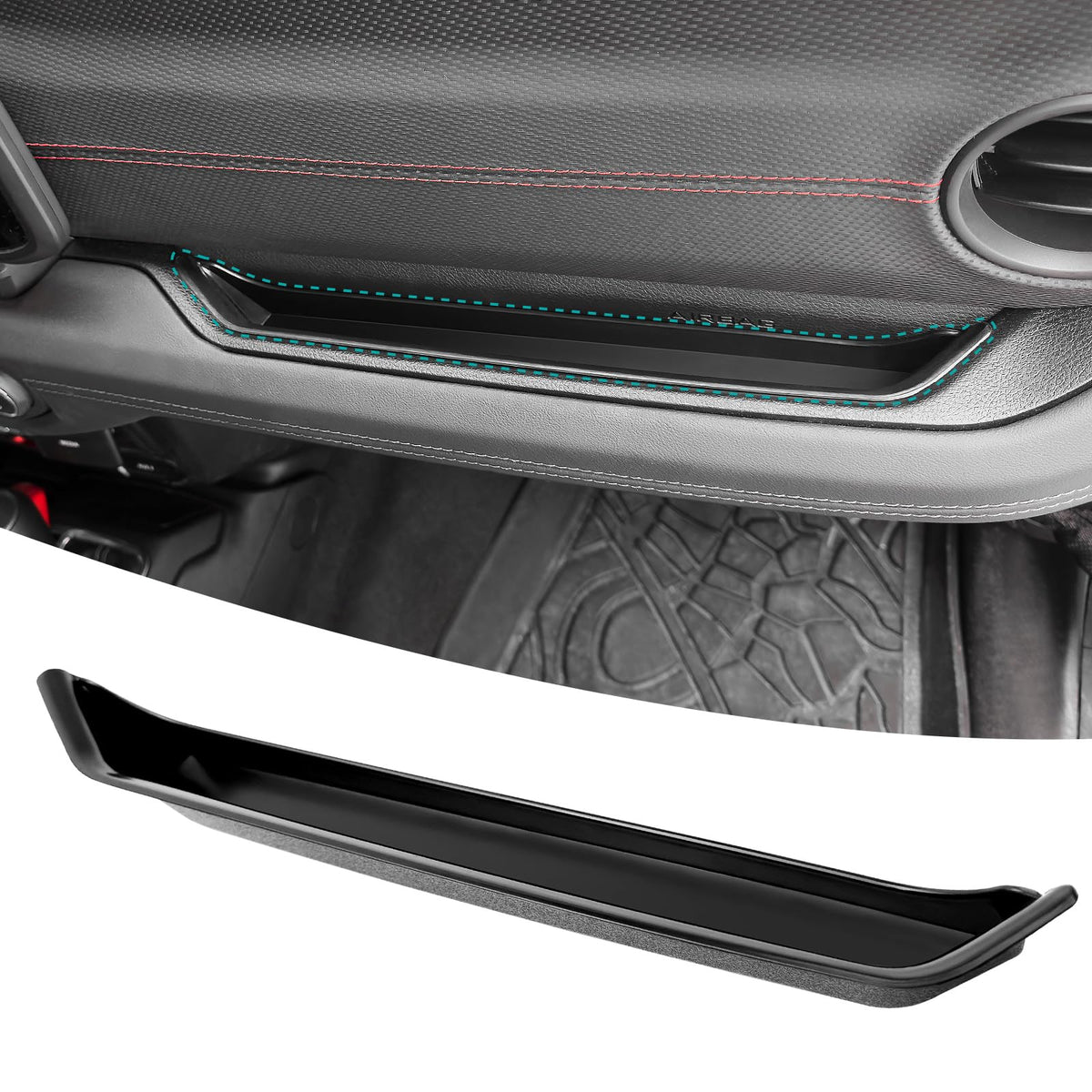 OUSUWO passenger-side tray front view showing neat fit and organized storage