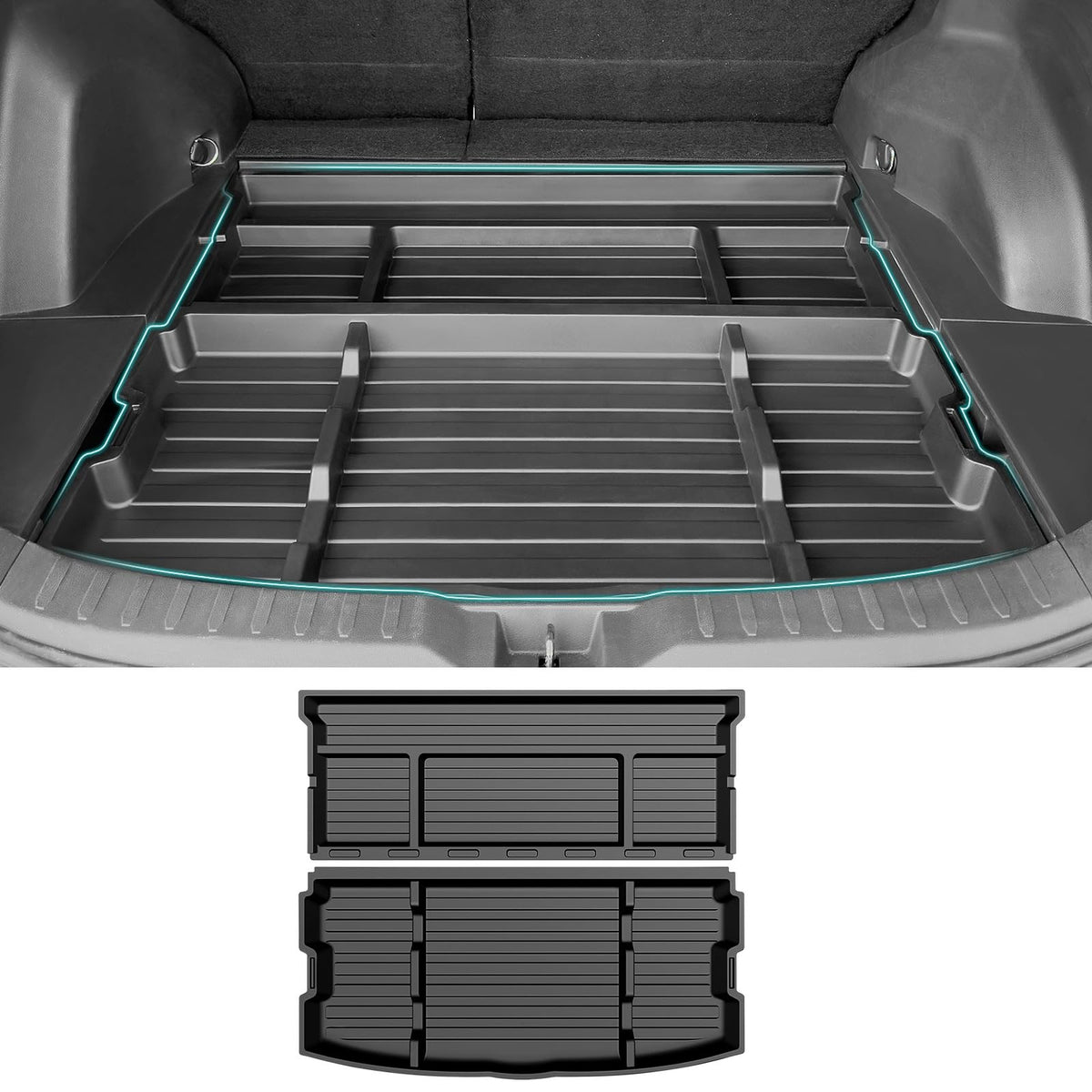 OUSUWO installed front view showing hidden storage and tidy trunk benefit