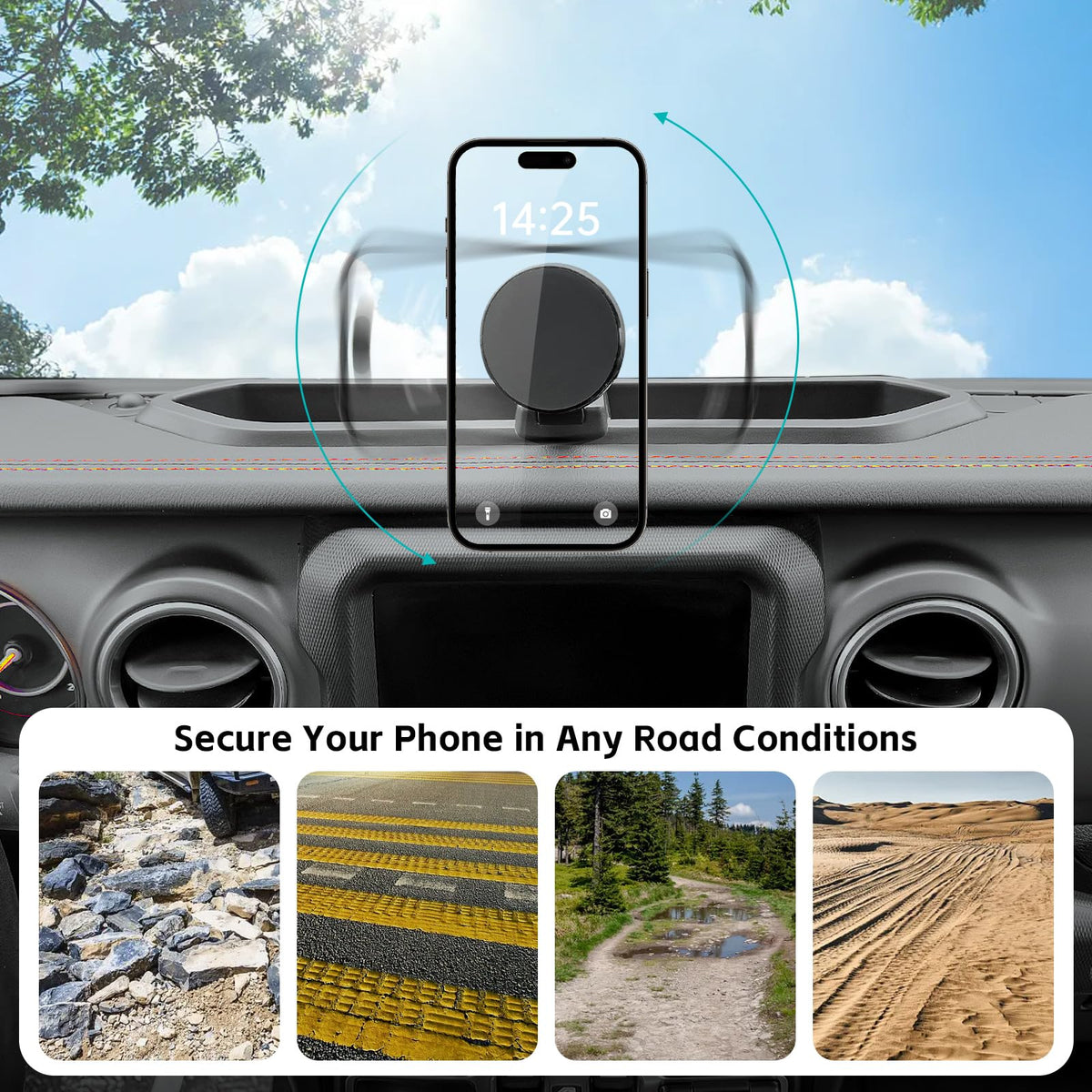 OUSUWO side profile of 360° ball joint enabling flexible driver-safe screen positioning