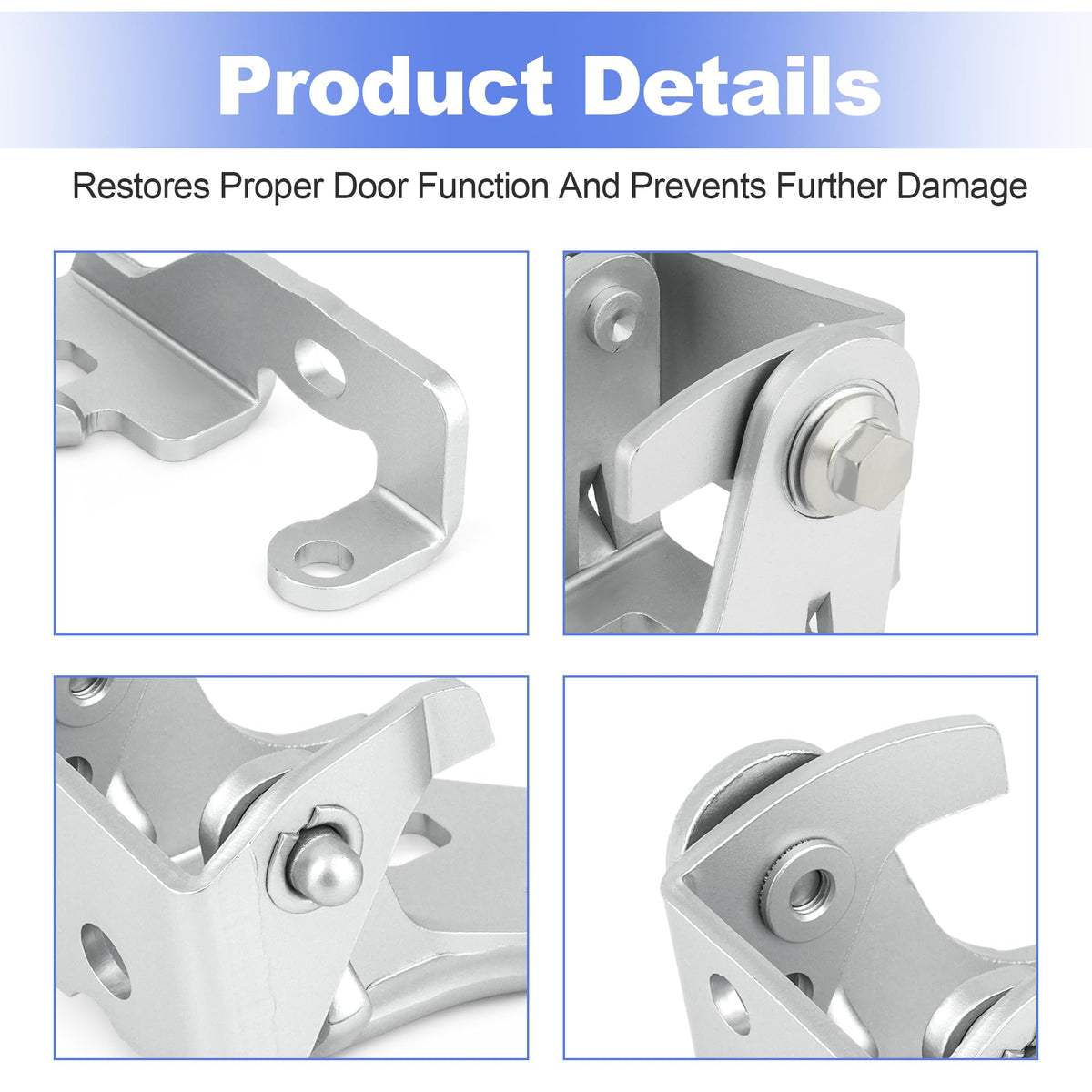Outopakkle hinge installed on driver door demonstrating restored alignment