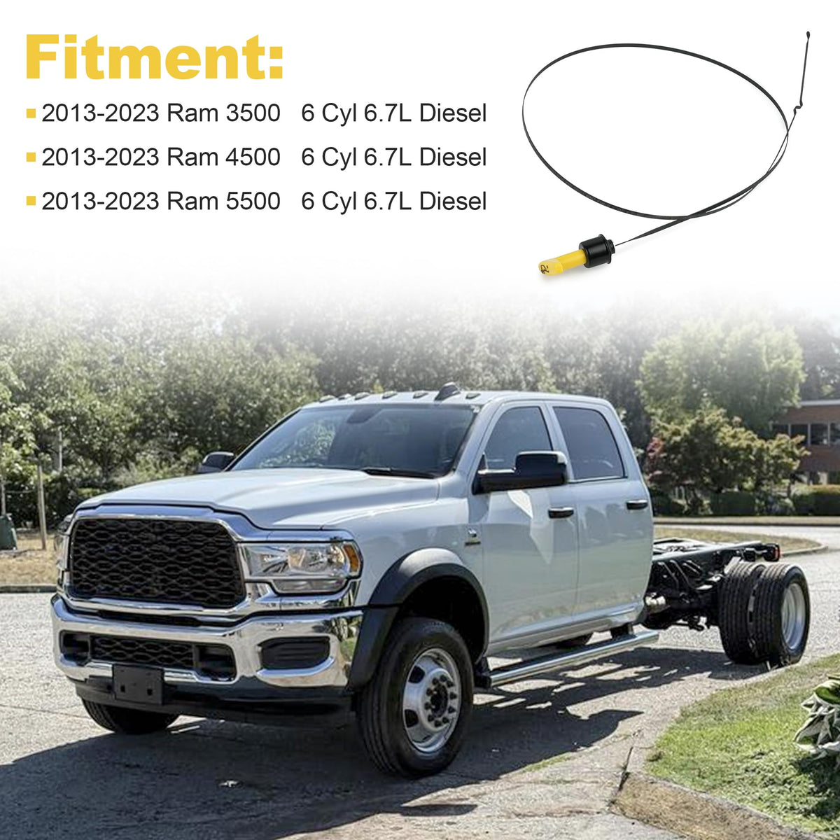 Outopakkle dipstick installed in Dodge Ram engine bay demonstrating correct fit