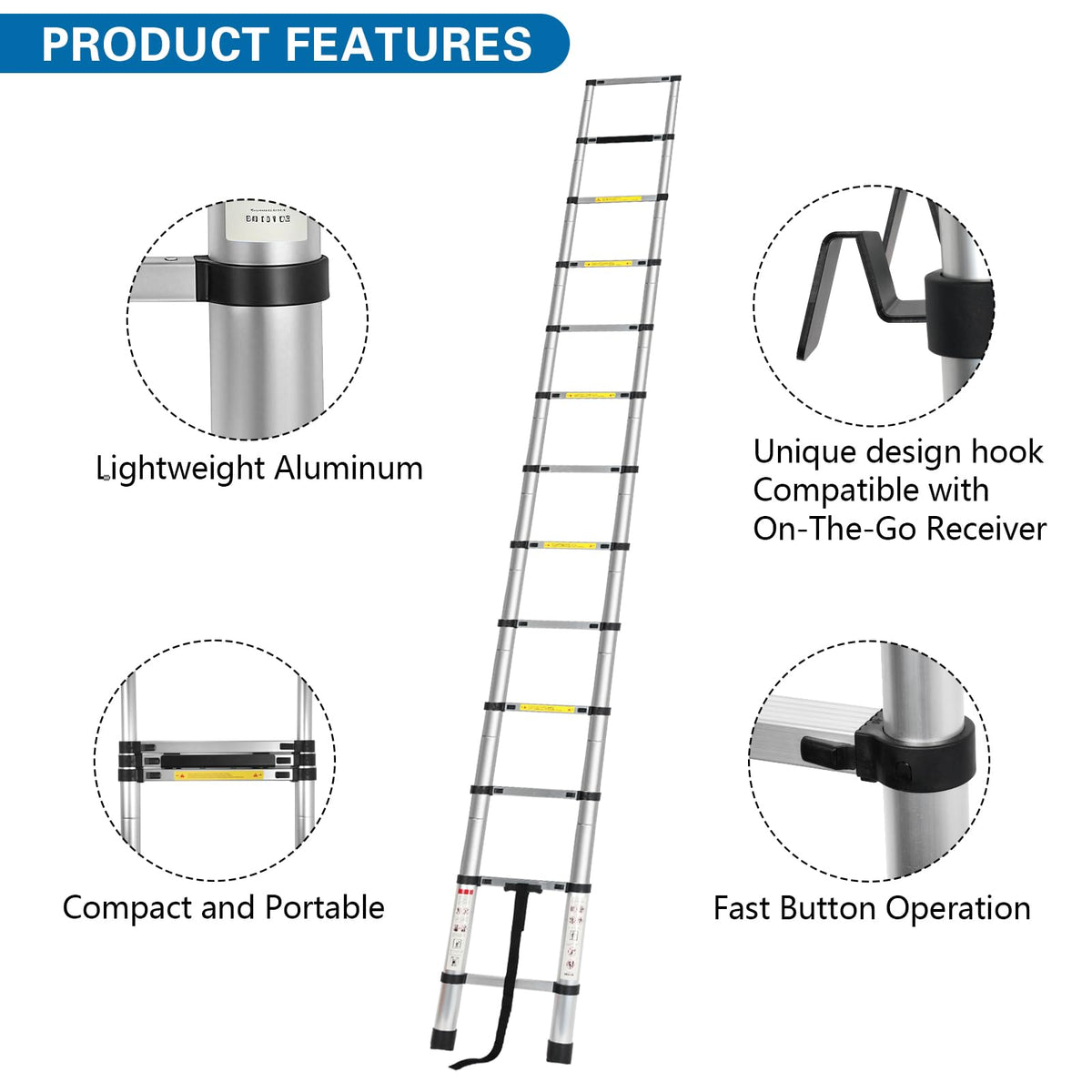 OUTPRIZE collapsed ladder next to hand for scale highlighting compact storage