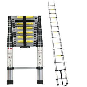 OUTPRIZE ladder front view extended showing stable reach and secure grip