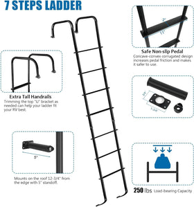 OUTPRIZE ladder installed on curved RV rear demonstrating universal-fit advantage