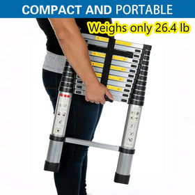 OUTPRIZE ladder size comparison next to person showing portable scale