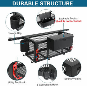 OUTPRIZE lockable toolbox open with tools showing organized secure storage
