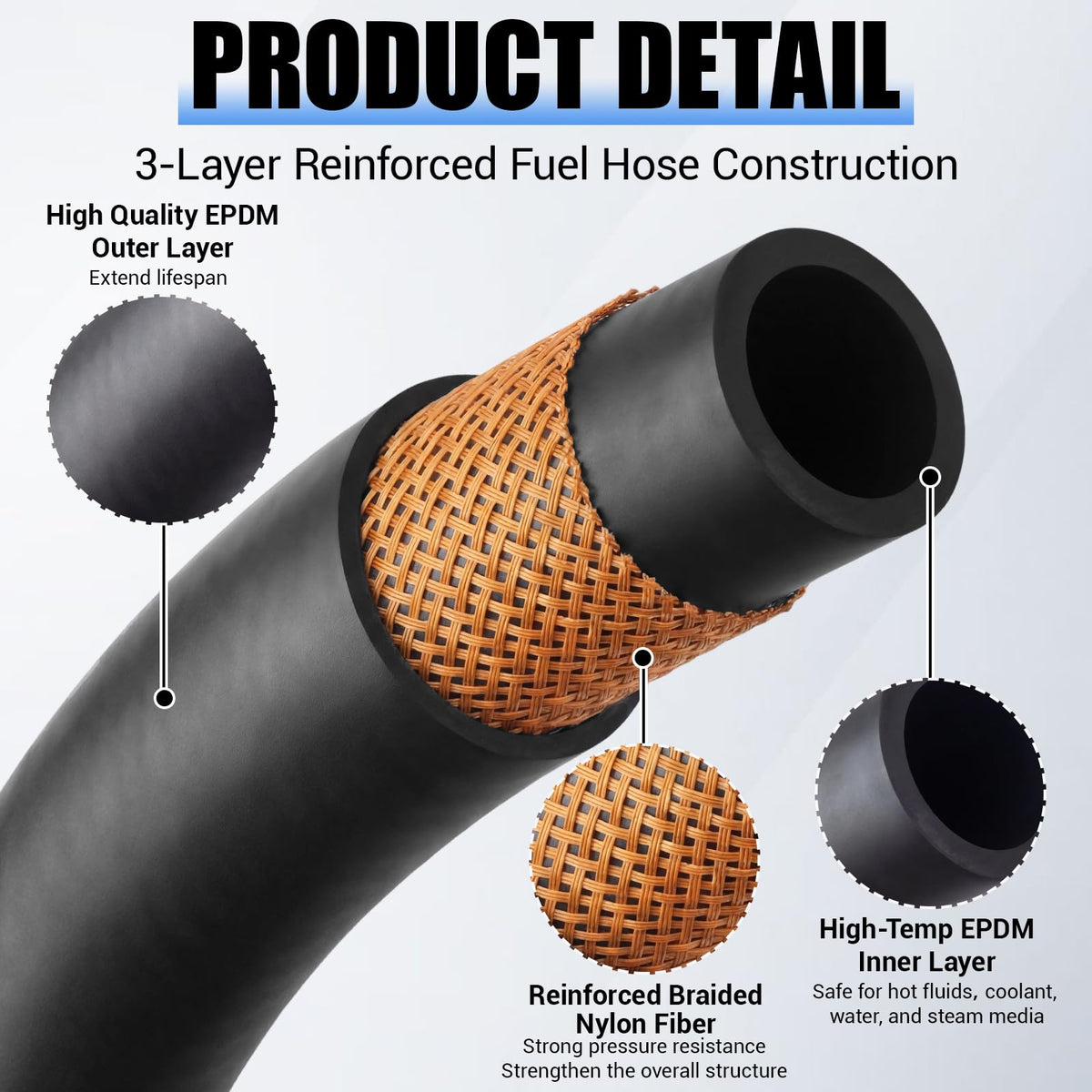 Outus hose end cut showing printed size, quick installation verification