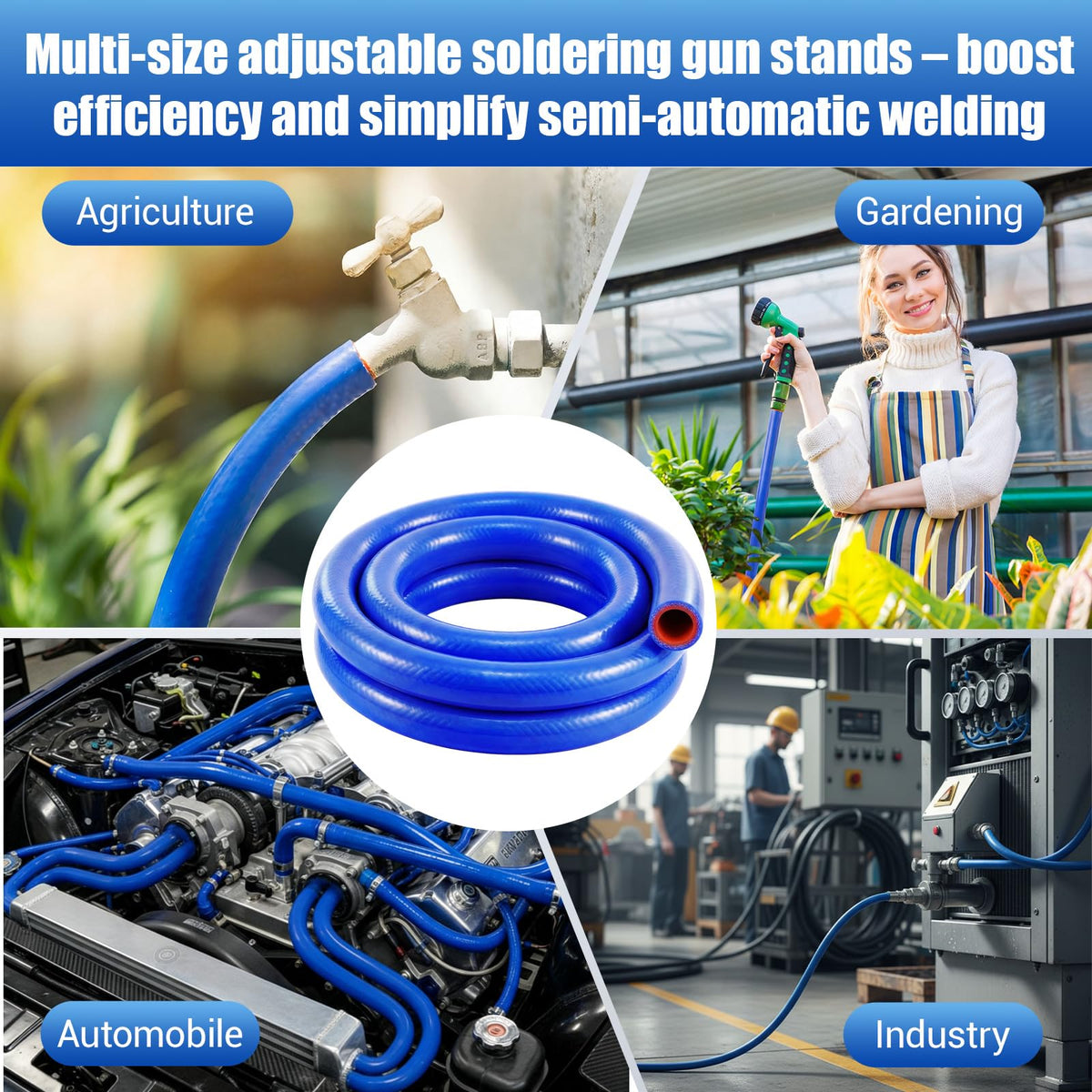 Outus hose beside ruler showing five-foot roll scale and easy customization benefit
