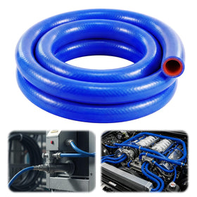 Outus silicone hose front view showing bright blue finish and flexibility benefit