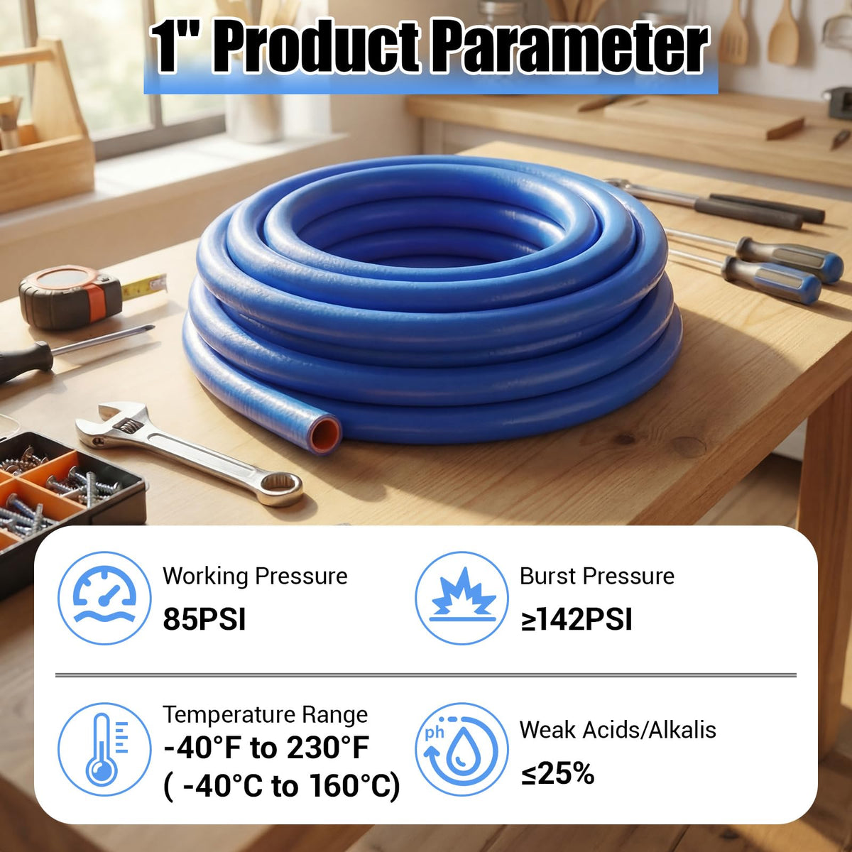 Outus hose next to ruler showing 1 inch inner diameter scale and fit verification