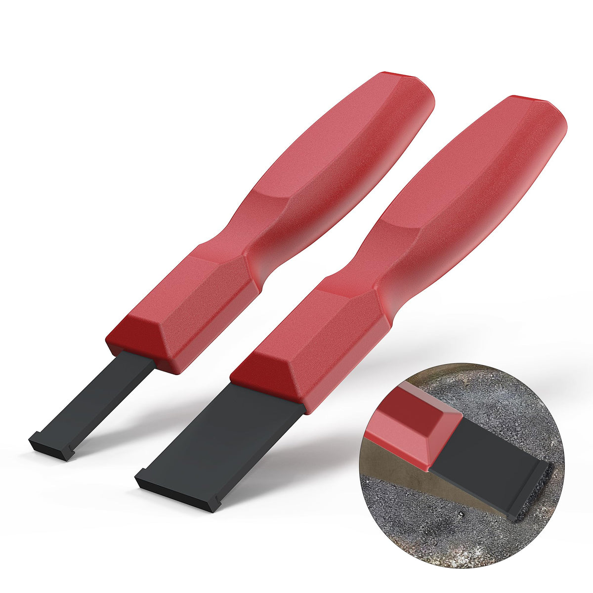 OUXIO two-piece carbide scraper set front view showing blades and handles for fast residue removal