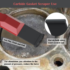 OUXIO scraper in use on an engine head removing gasket residue for cleaner mating surfaces