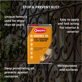 OWATROL before-and-after panel demonstrating rust neutralizer benefit
