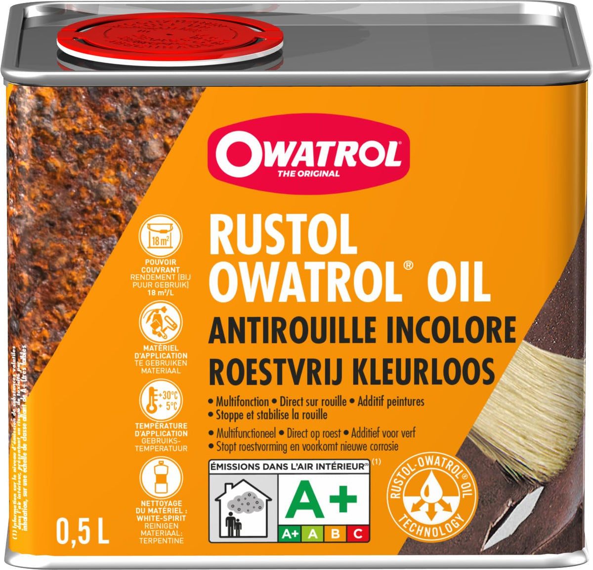 OWATROL applied with brush on corroded metal for protection benefit
