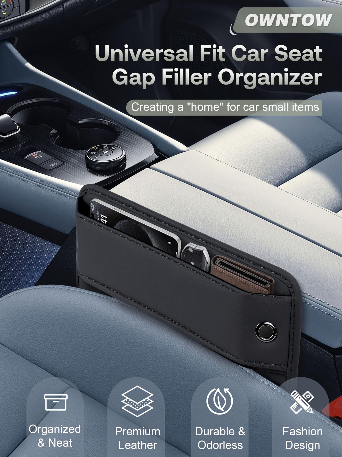 Owntow close-up of waterproof leather texture highlighting durable finish