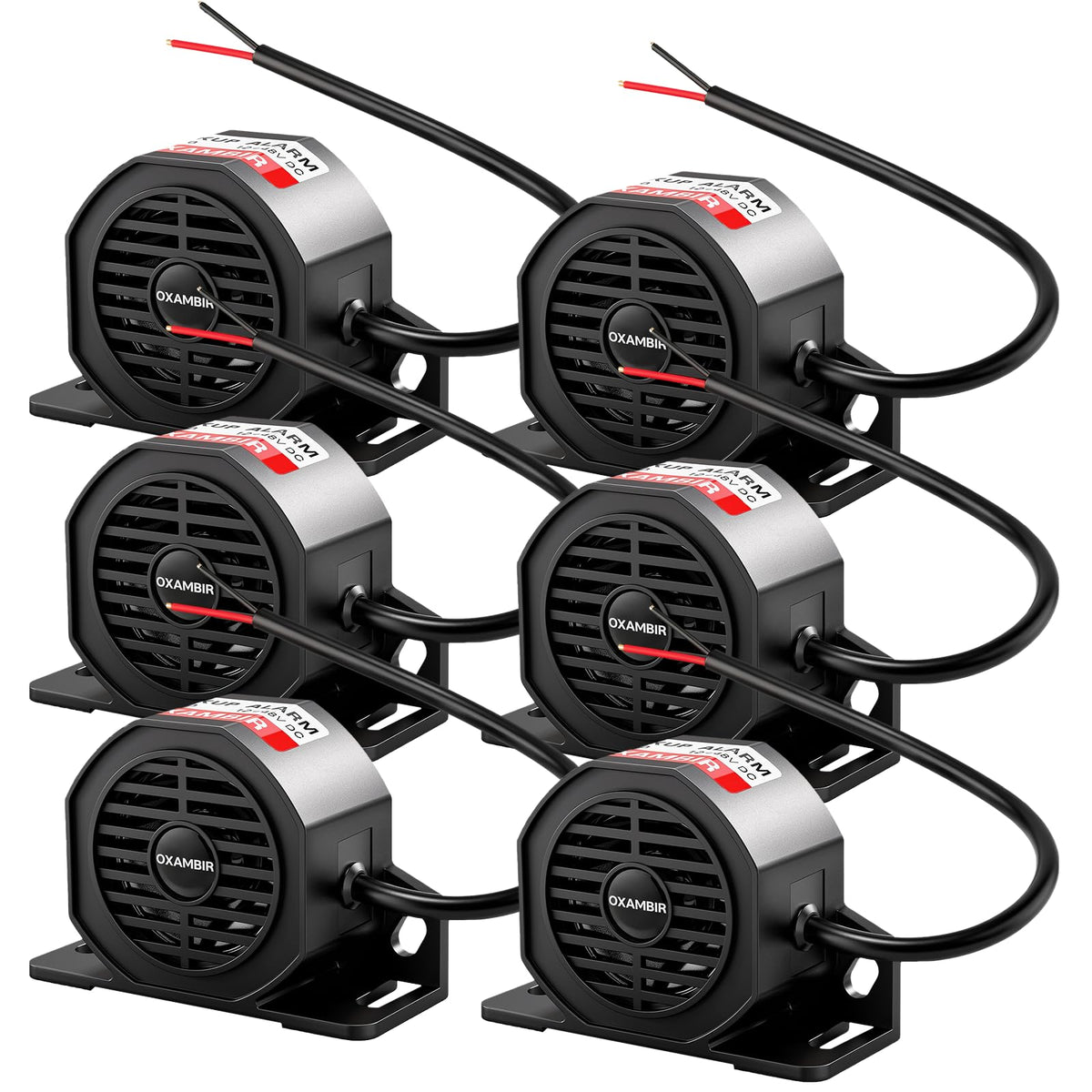 OXAMBIR front view backup alarm showing durable face and loud beeper benefit