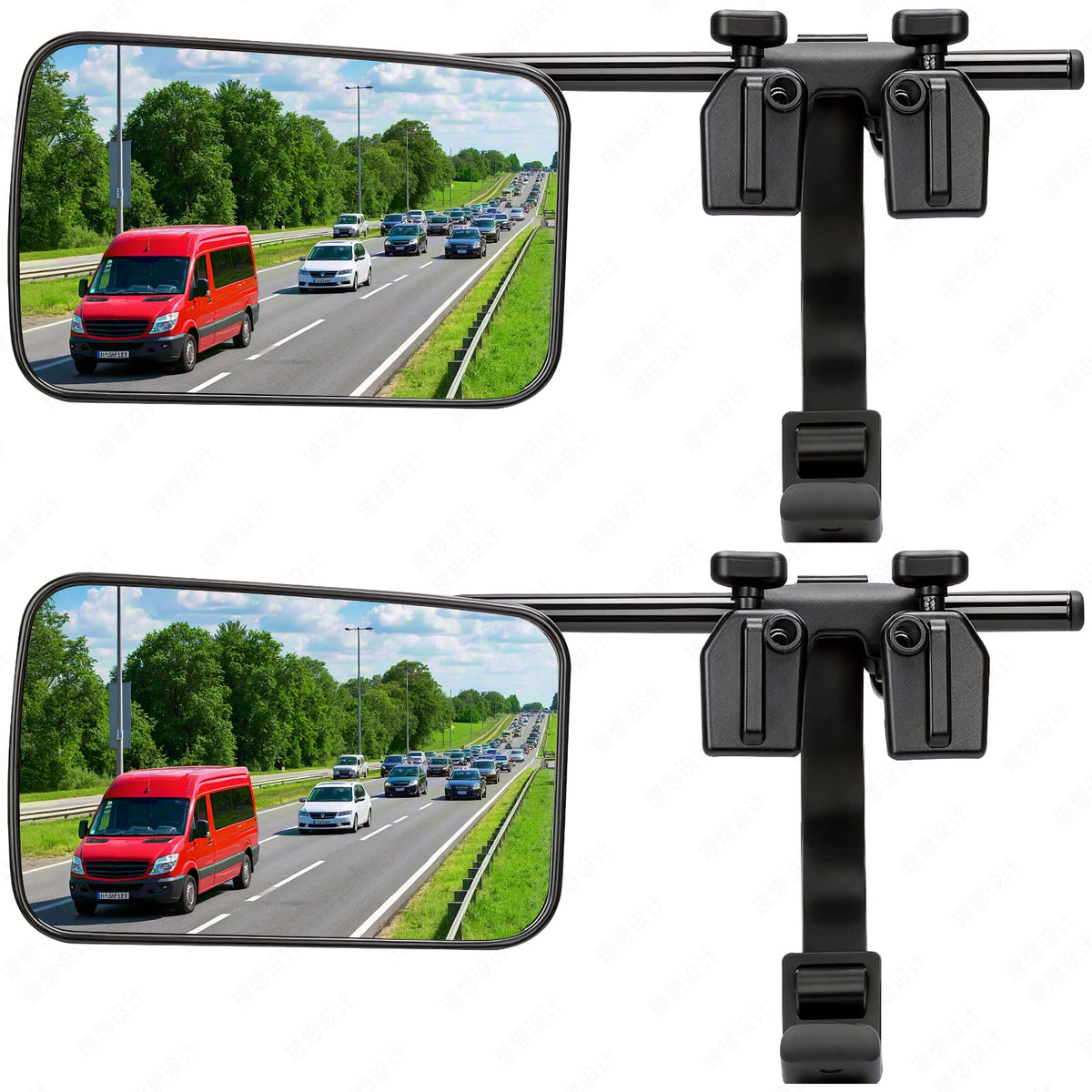 Oxerbog front view of clamp-on mirror showing fit and wider visibility
