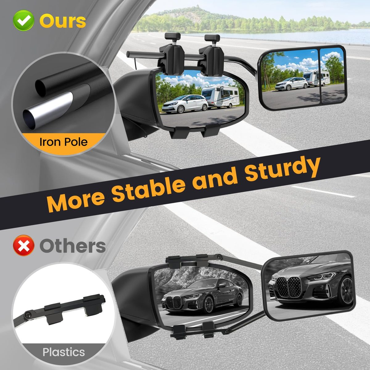 Oxerbog mounted on SUV side mirror providing extended trailer visibility