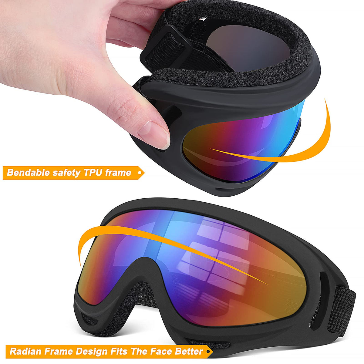 OXG goggles fitted on an adult motorcycle helmet for compatibility