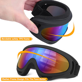 OXG goggles fitted on an adult motorcycle helmet for compatibility