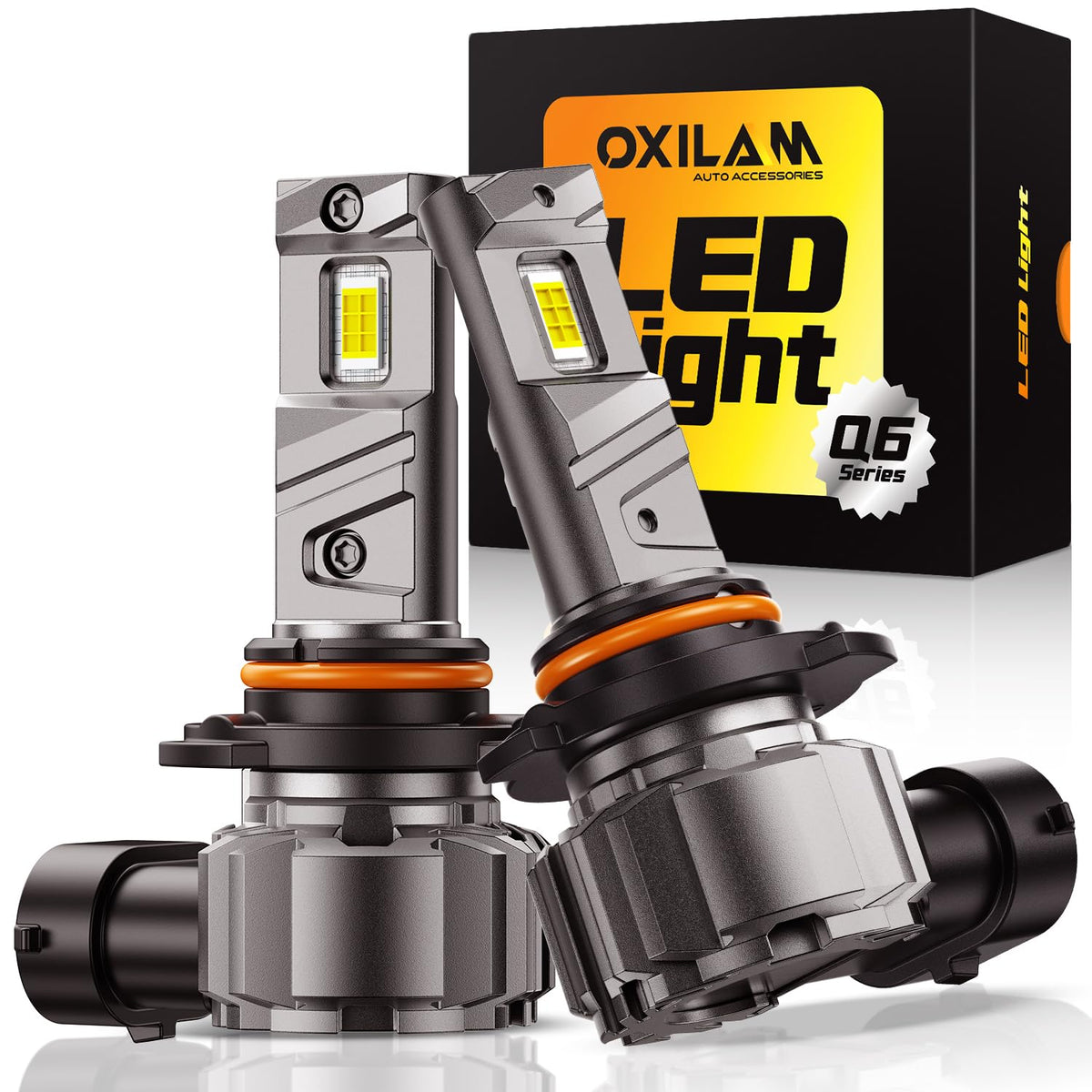 OXILAM front packaging showing pair of 9005 LED bulbs and benefits