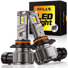 OXILAM front packaging showing pair of 9005 LED bulbs and benefits
