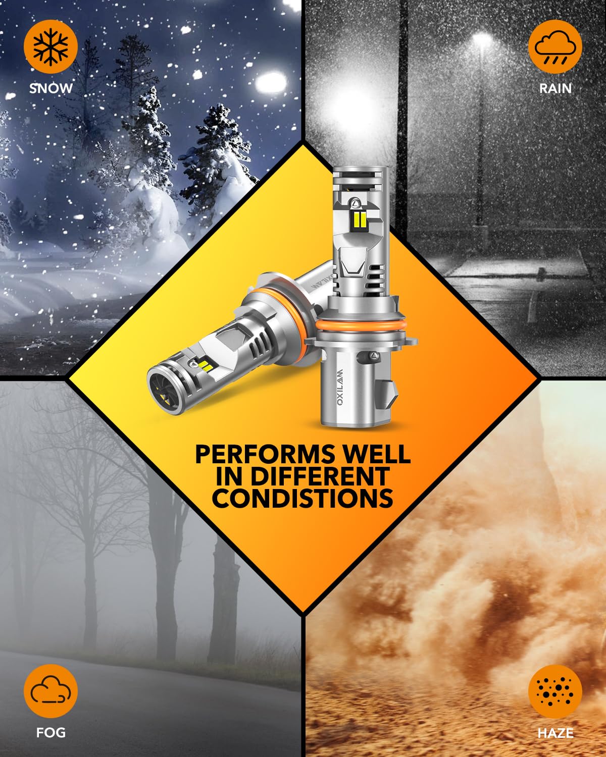 OXILAM 9007 beam pattern on a dark road showing brighter, clearer night visibility benefit