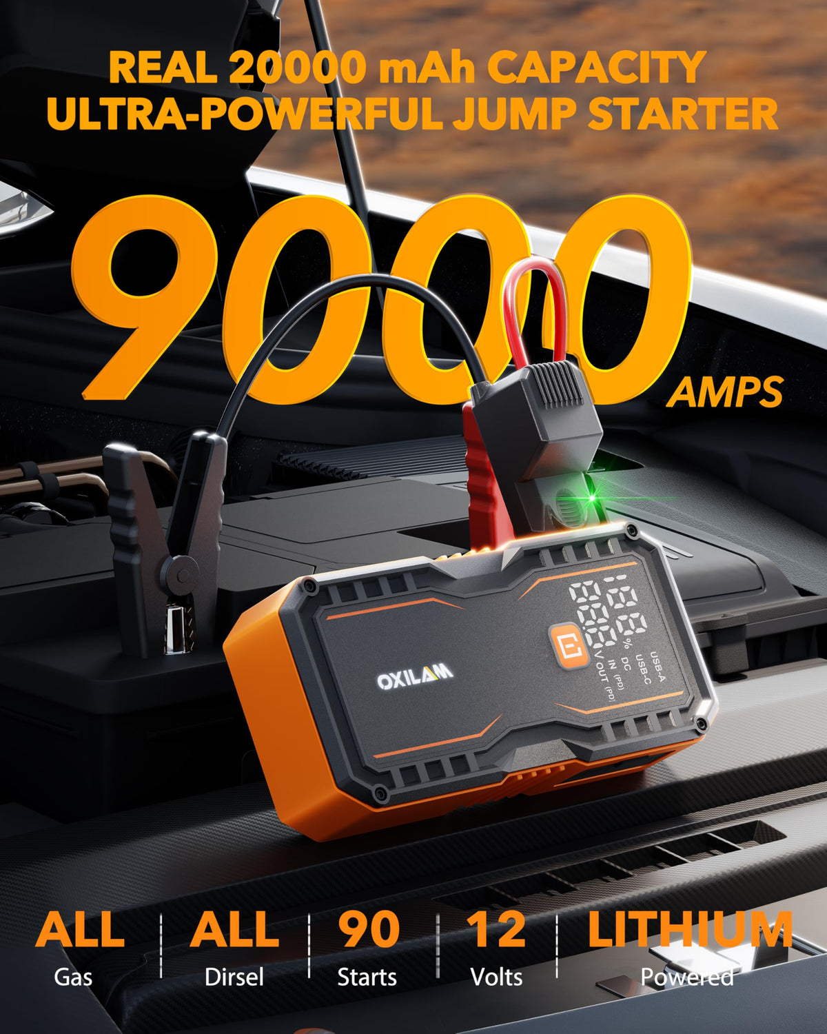 OXILAM heavy-duty 8 AWG extended cables and smart clamps for faster safe starts