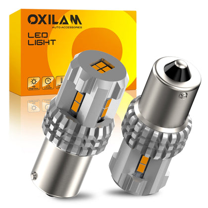 OXILAM front packaging showing two amber 1156 LED bulbs, clear product identification and benefit