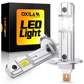 OXILAM front packaging showing two H1 LED bulbs with easy install benefit