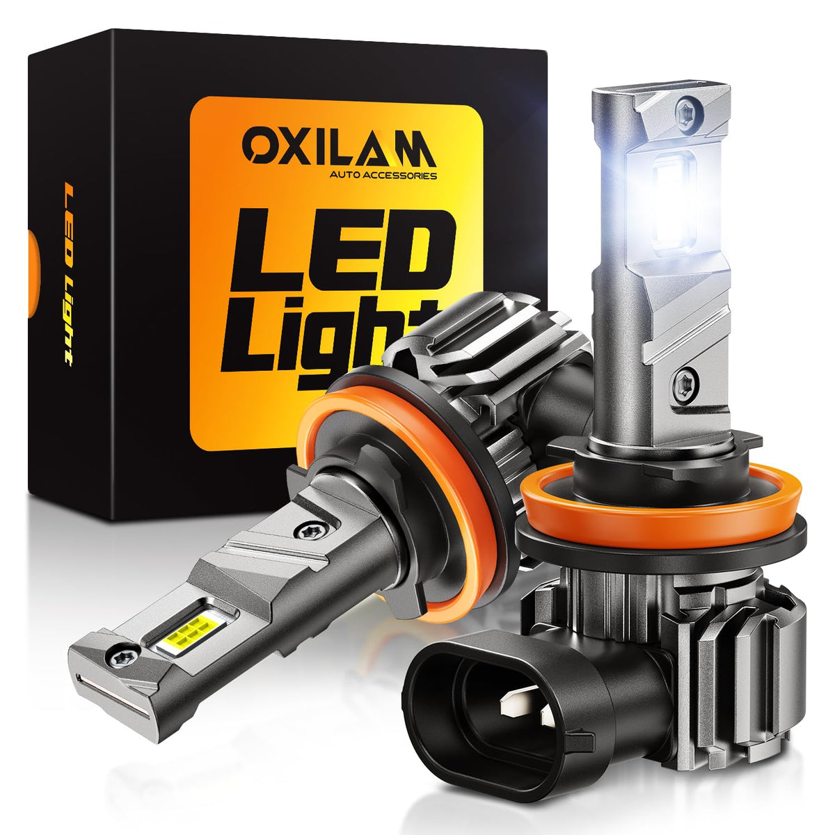 OXILAM front packaging showing H11 H9 LED bulbs and benefits