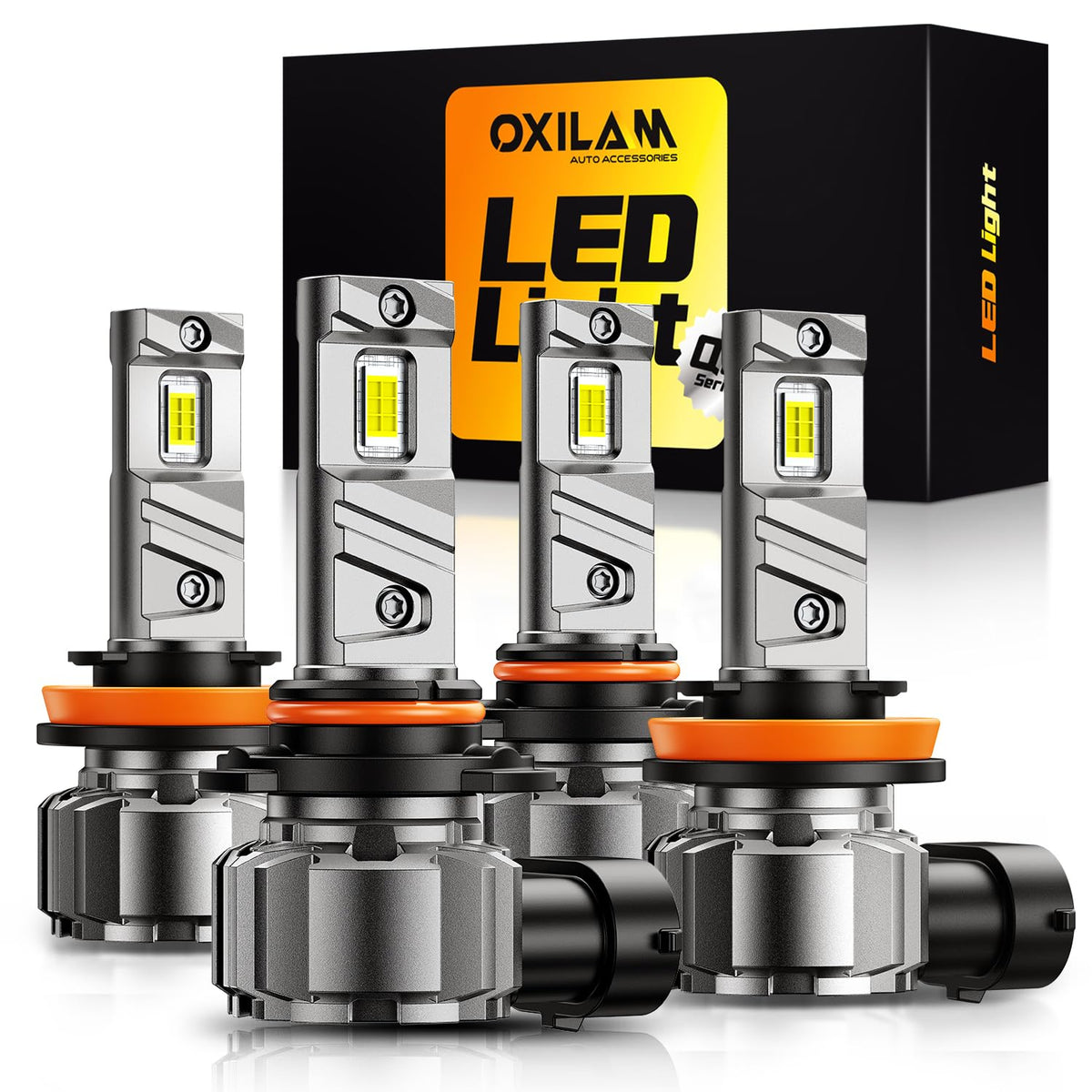 OXILAM front packaging showing pack of four bulbs and benefits