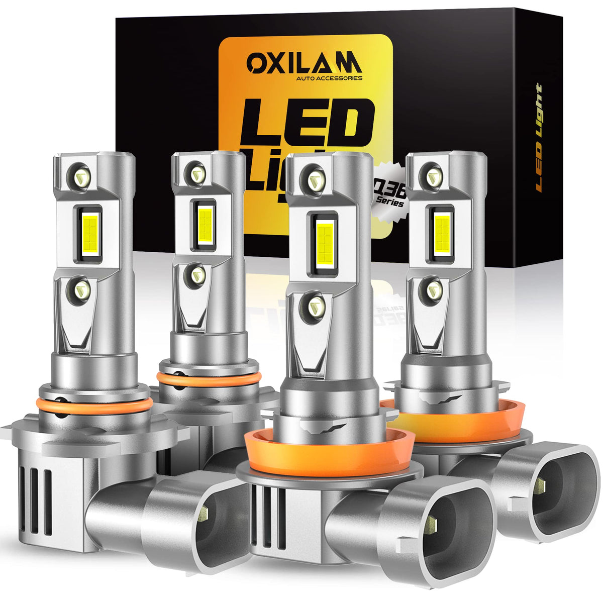 OXILAM front packaging showing pack of four LEDs and benefits
