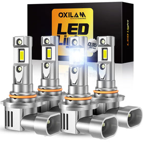 OXILAM front view showing bulb pair and packaging, highlights quick fit benefit