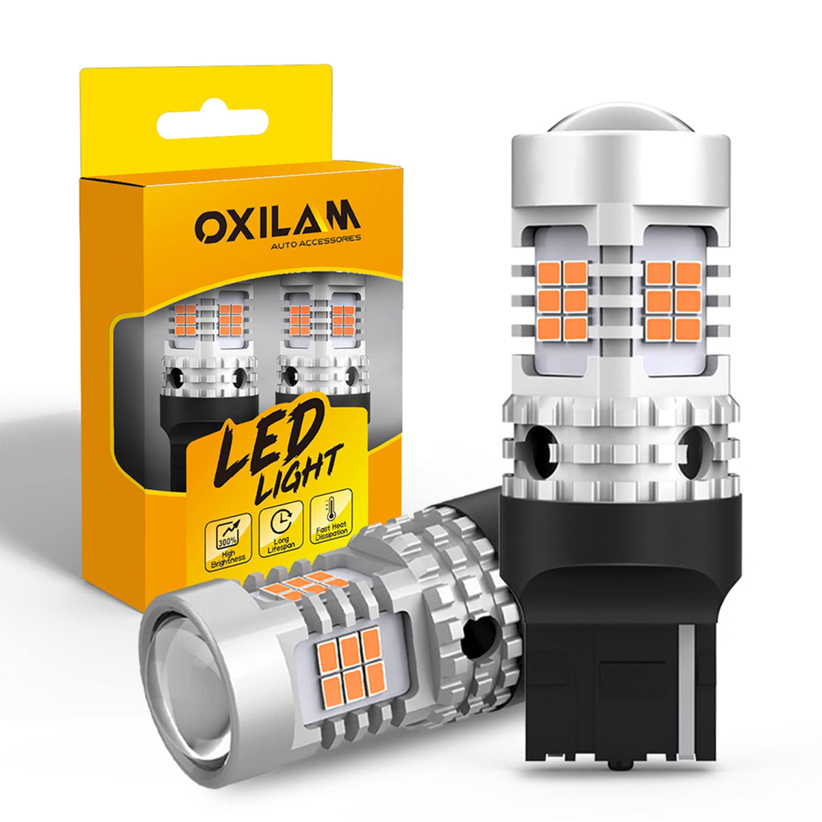 OXILAM front view showing two amber bulbs and packaging, clear product benefit