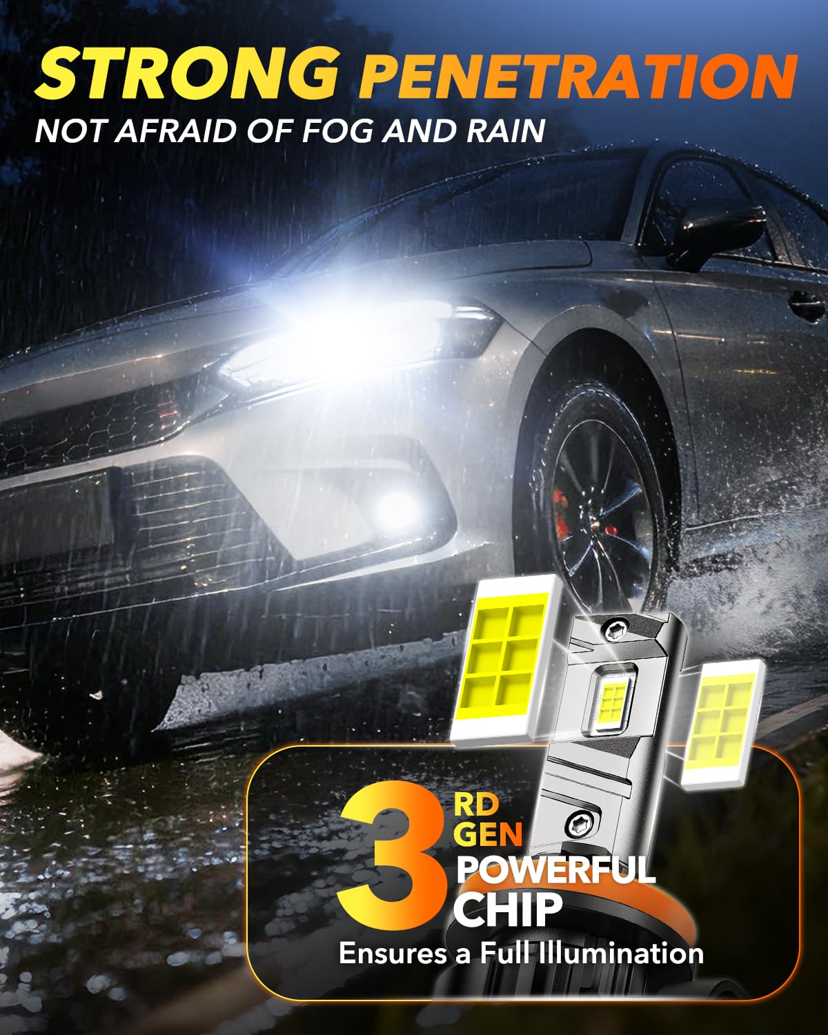 OXILAM in-use fog light illuminating road for improved nighttime visibility