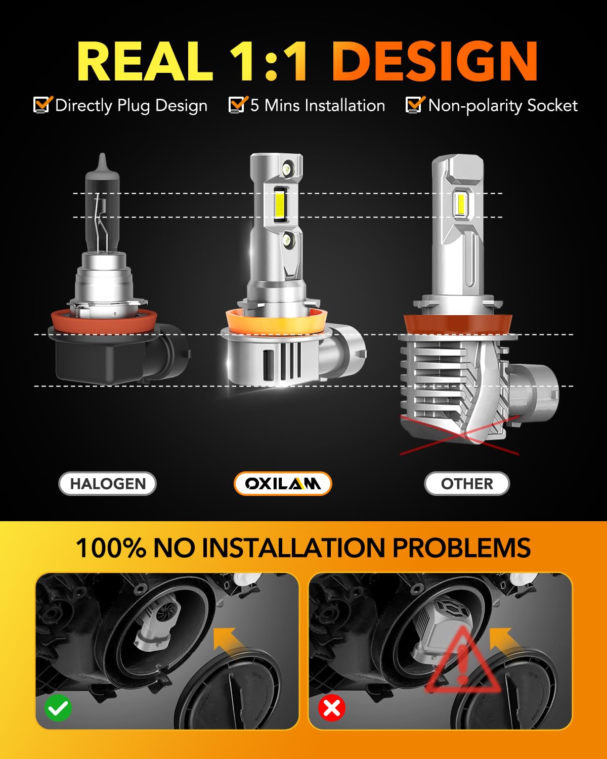 OXILAM bulb installed in headlight demonstrating brighter road illumination